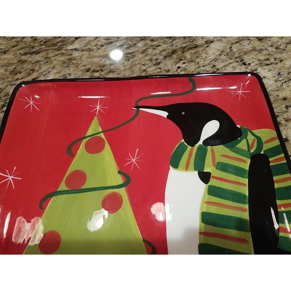 Stephanie Stouffer Christmas Tree Penguin Large Plate Certified International - Picture 2 of 11